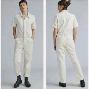 Everlane Cream Short-Sleeve Utility Jumpsuit